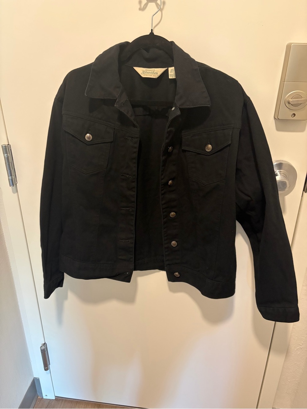 Medium St. John's Bay Black Denim Jacket - Authentic Y2K